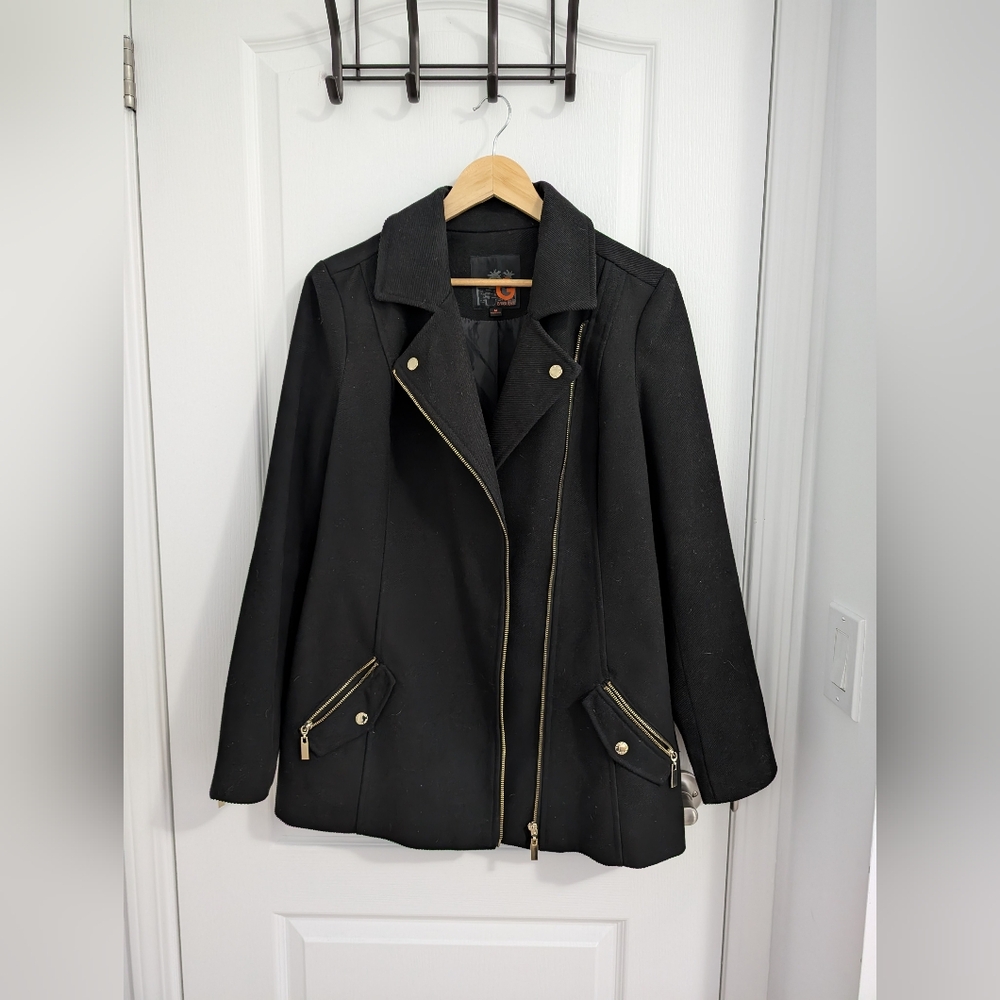 G By Guess Women's Black Moto Peacoat - Size Medium